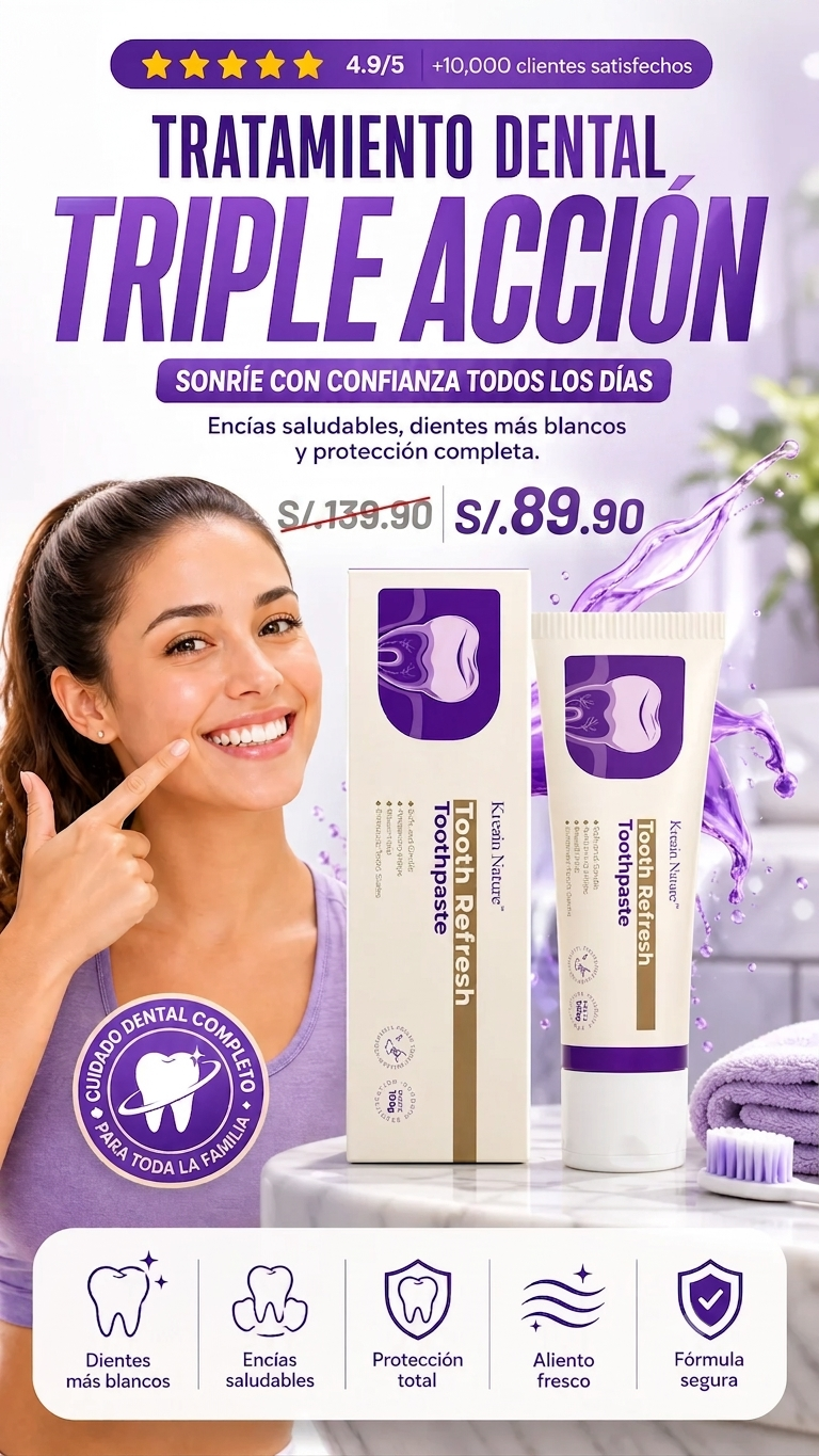 TRATAMIENTO DENTAL TRIPLE ACCIÓN | Encías Saludables, Dientes Más Blancos y Mayor Protección Dental + Manual Informativo de modo de uso